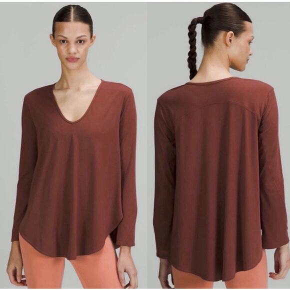 Lululemon Tops - Lululemon Nulu Top Womens Size 10 Relaxed Yoga Long Sleeve Silk Blend Modal Rust